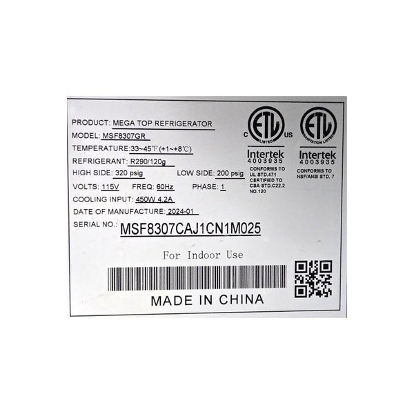 Atosa MSF8307GR Mega Top Refrigerator