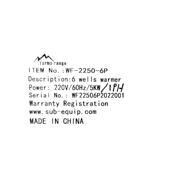 Turbo-Range WF-2250-6P Electric Hot Table - 6 Wells and Glass