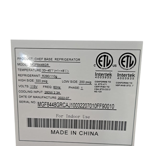 Atosa MGF8448GR Refrigerated Chef Base -  2 Drawer - 36 Inch