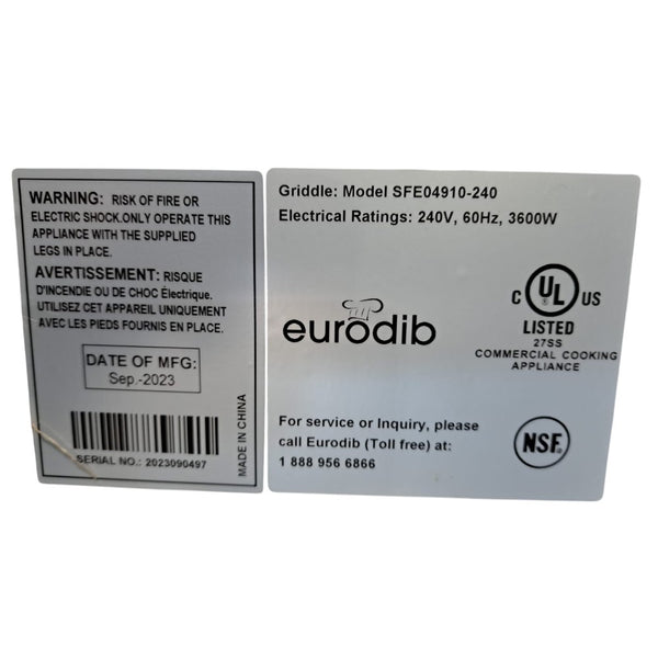 Eurodib SFE04910-240 Heavy-Duty Electric Griddle - 36 Inch