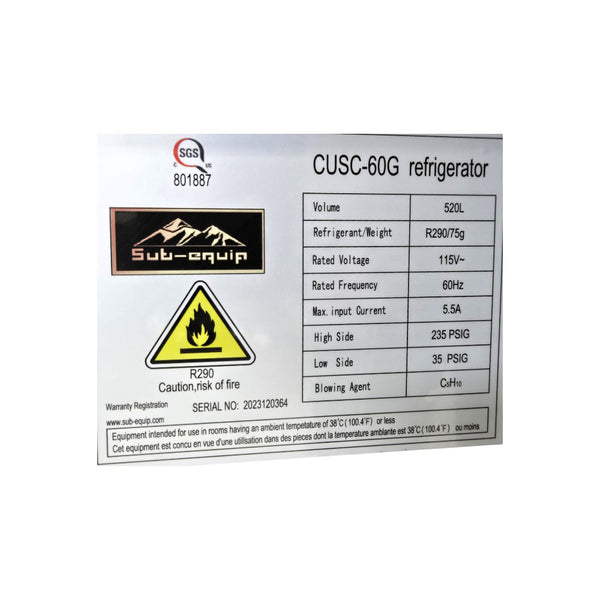 Sub-Equip CUSC-60G Refrigerated Prep Table - 2 Solid Door - Sneeze Guard - 60 Inch