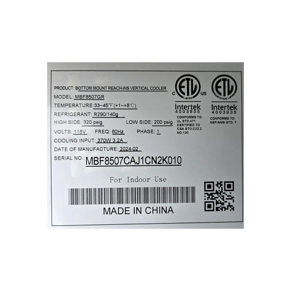 Atosa  MBF8507GR 2 Door Refrigerator