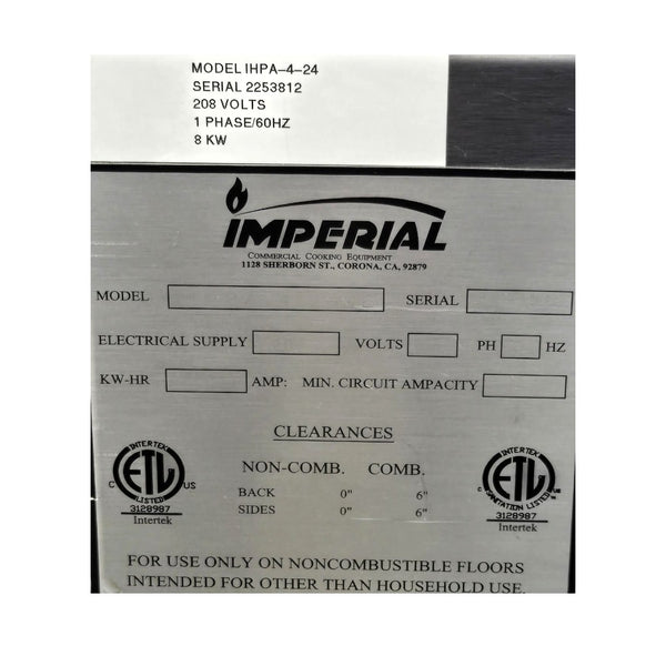 IMPERIAL IHPA-4-24-E Electric 4 Burner Hot Plate 24 Inch