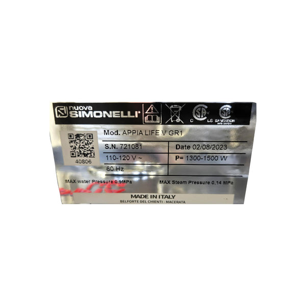 Nuova Simonelli Appia Life V GR1 Espresso Machine - 1 Group