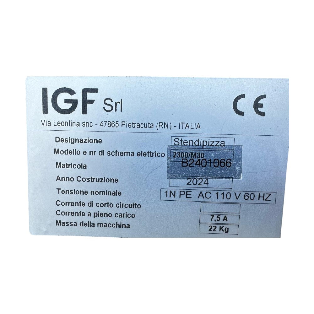 IGF 2300/M30 Stendipizza Dough Sheeter