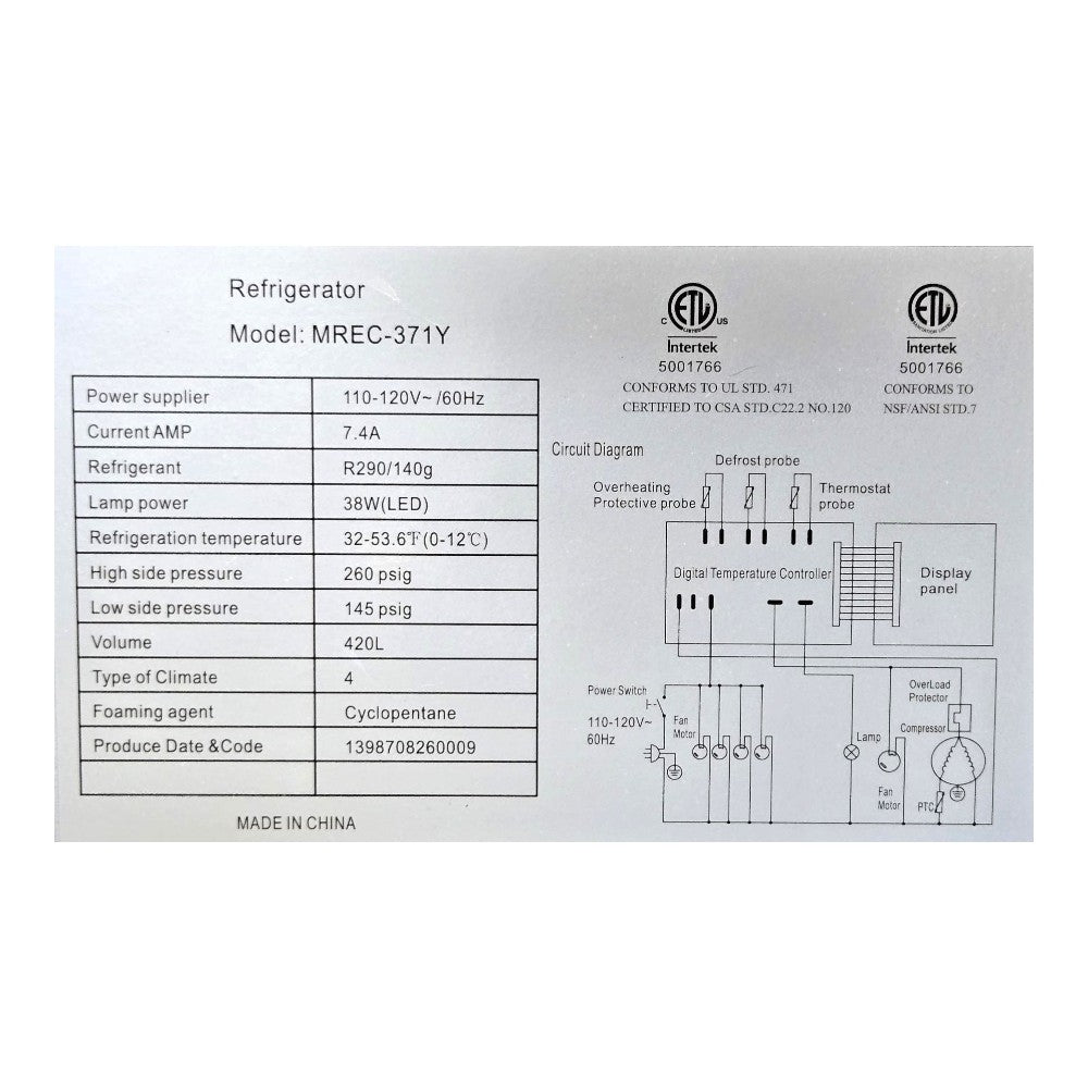 Marco's Restaurant Equipment MREC-371Y Refrigerated Showcase