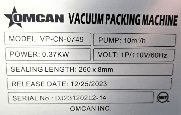 Omcan VP-CN-0749 Food Packaging Machine