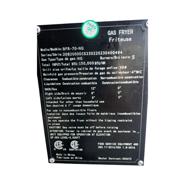 Brika BFR-70-NG Fryer - 70 lb -  Natural Gas