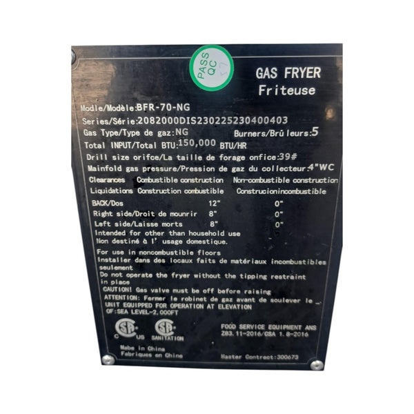 Brika BFR-70-NG Fryer - 70 lb -  Natural Gas