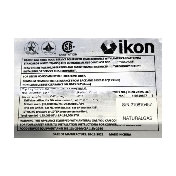 Ikon IR-2B-24MG Range Oven - Natural Gas