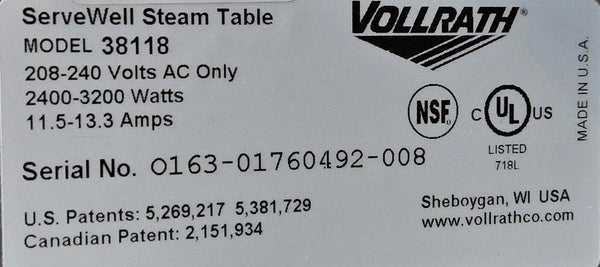 Vollrath 38118 Hot Food Serving Table