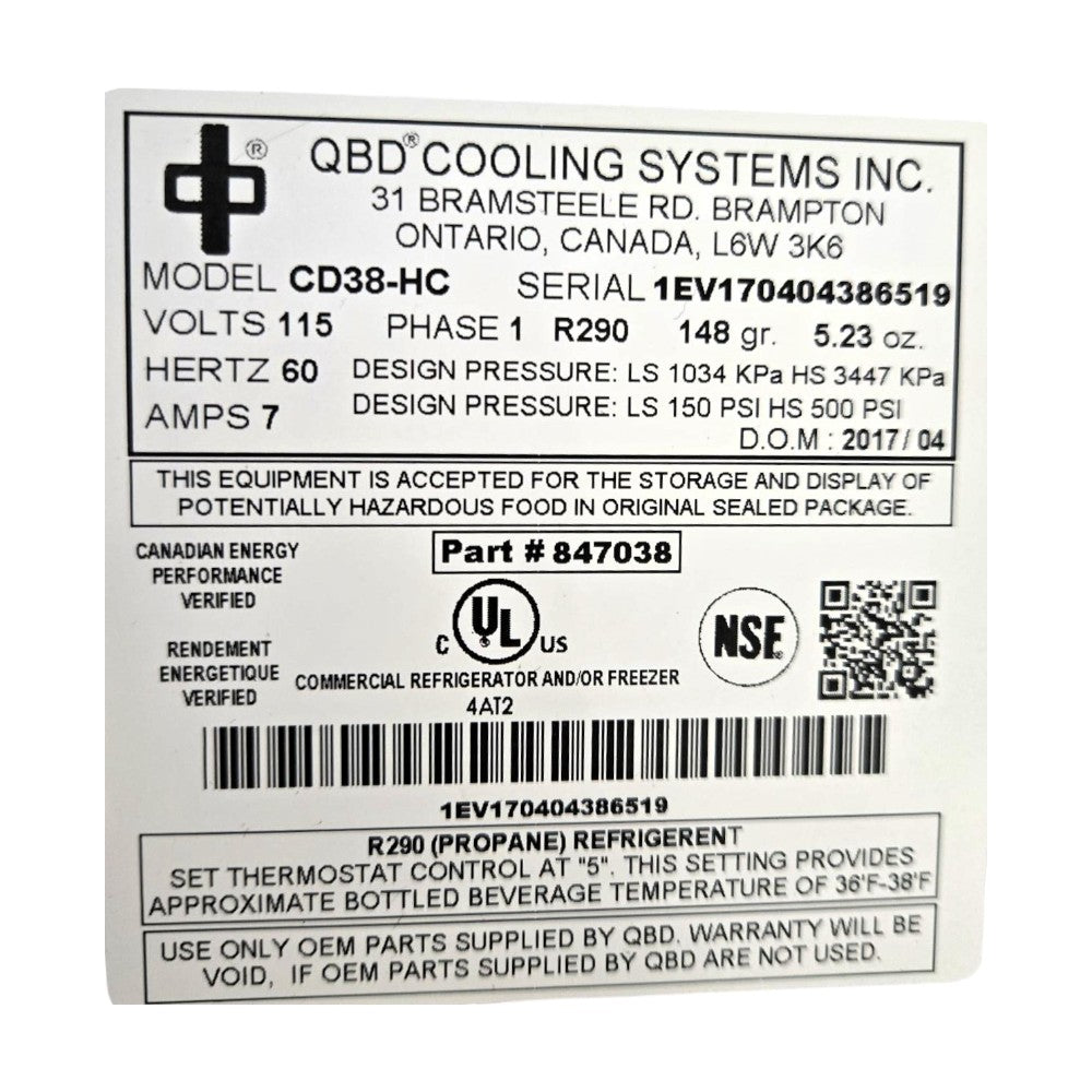 QBD CD38-HC Refrigerator - Cosmetic Damage