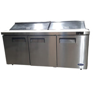 Atosa MSF8304GR Refrigerated Megatop Prep Table - 3 Solid Doors - 72 Inch