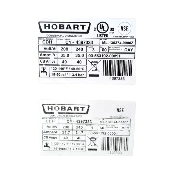 Hobart CDH Upright Dishwasher