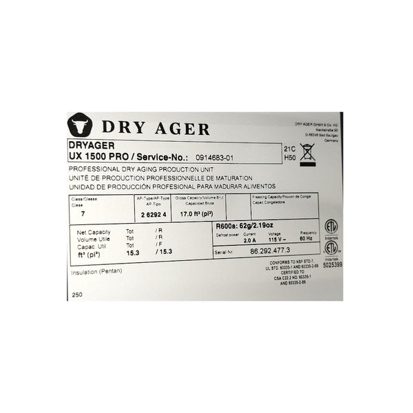 Dryager UX1500PRO Dry Aging Cabinet - 220Lb Capacity