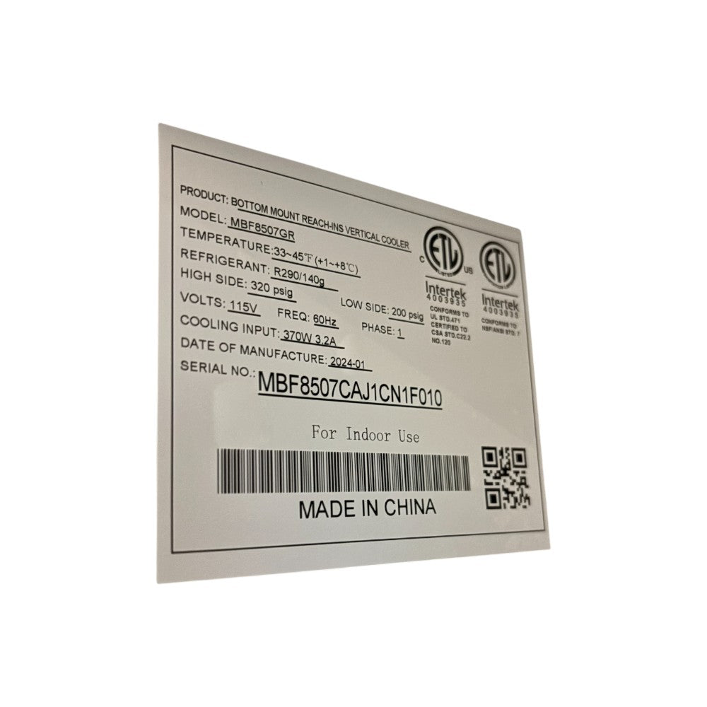 Atosa MBF8507GR Refrigerator - 2 Solid Door