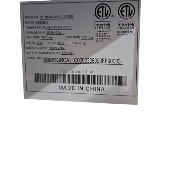 Atosa SBB59GR Shallow Back Bar Cooler - 2 Door - 59 Inch