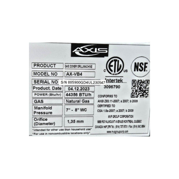 Axis AX-VB4 4 Burner Shawarma/Doner Broiler - Nat Gas