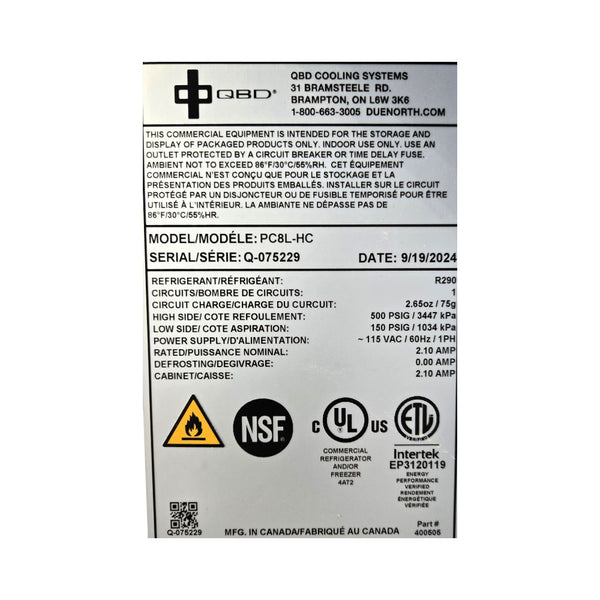 QBD PC8L-HC Upright Modular Cooler - 1 Glass Door - 20 Inch