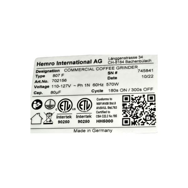 Ditting 807 F Coffee Grinder - Never Used