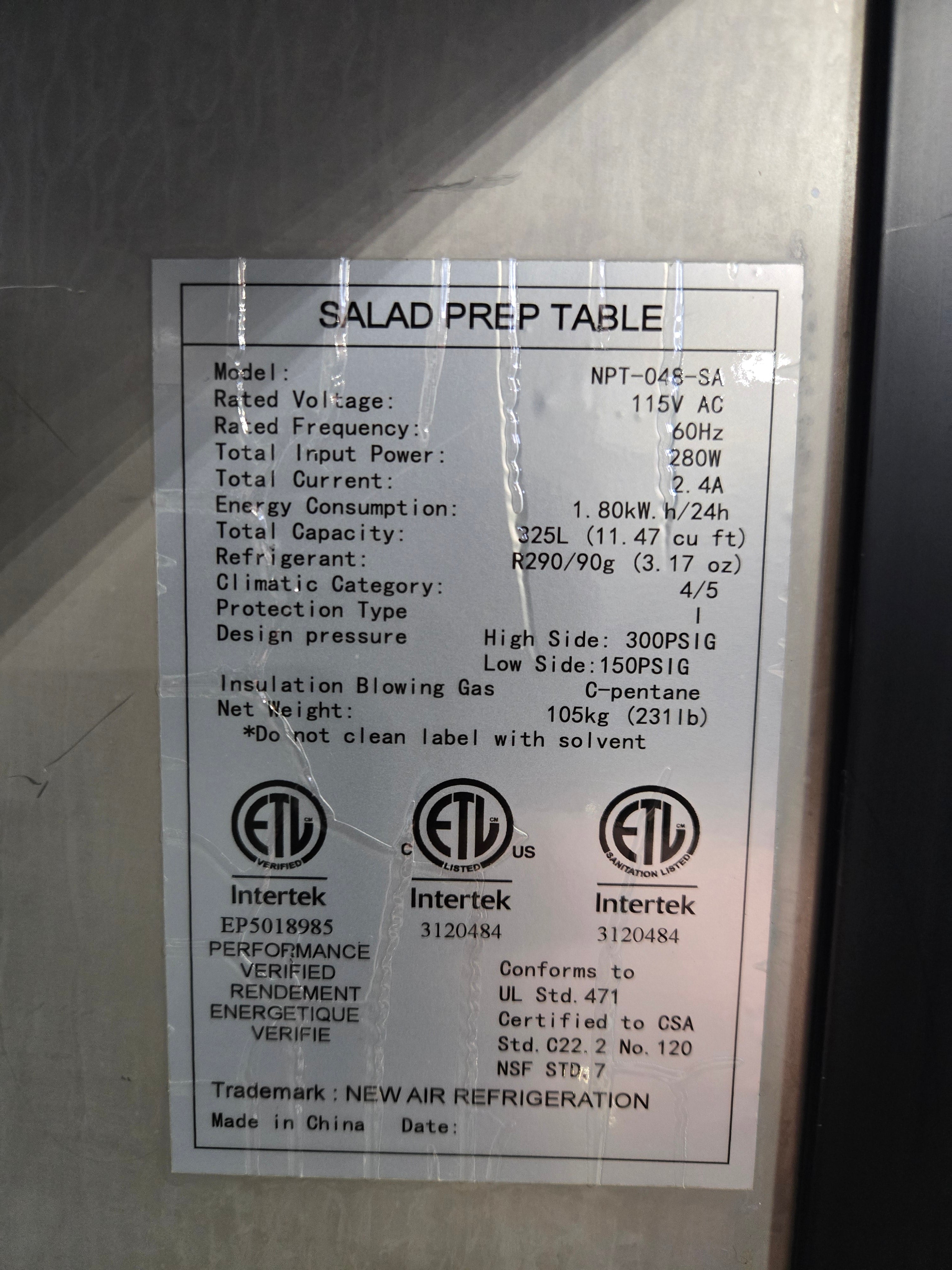 New Air NPT-048-SA Sandwich / Salad Preparation Refrigerator
