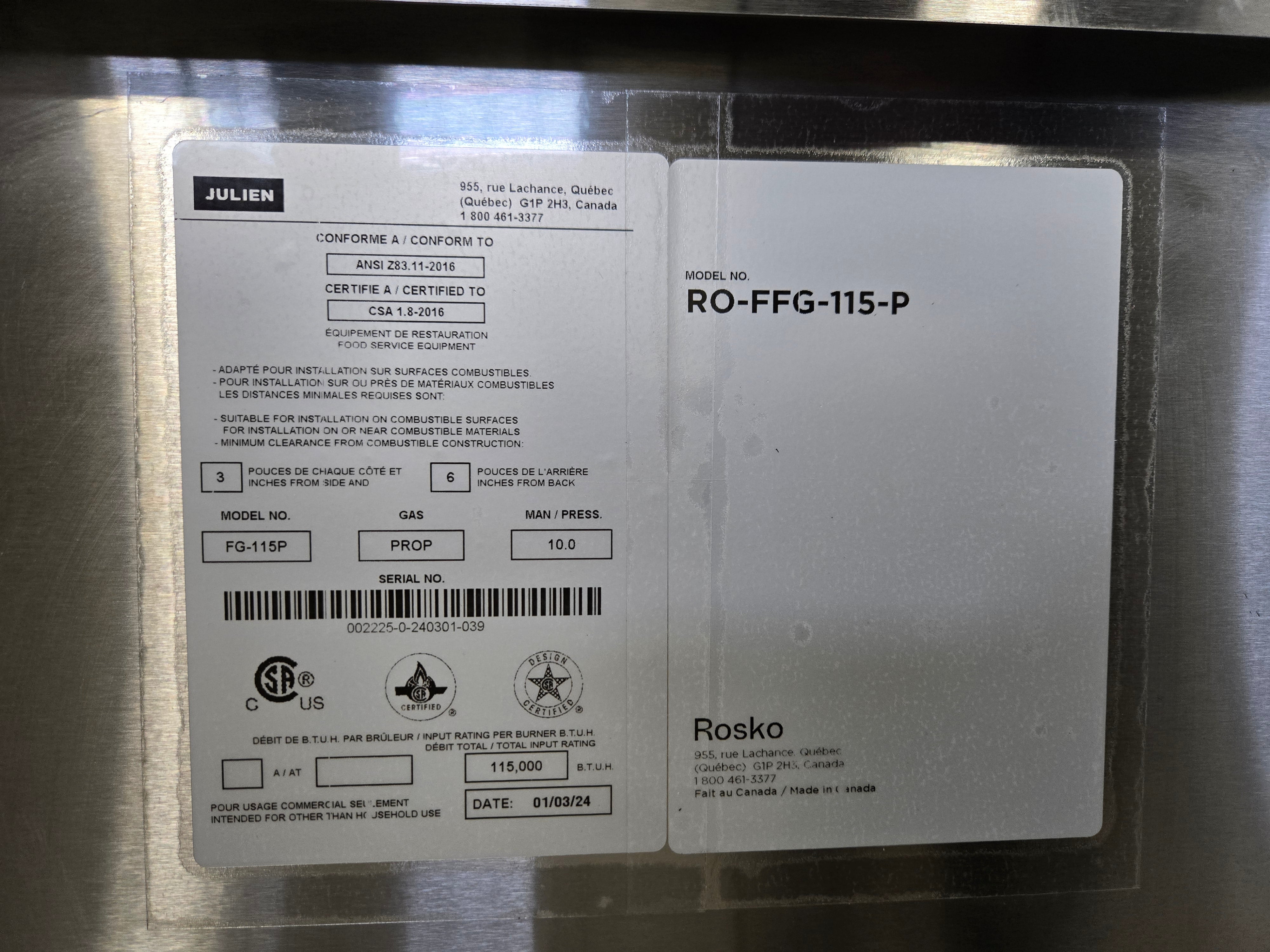 Rosko RO-FFG-115-P Floor Gas Fryer- Propane