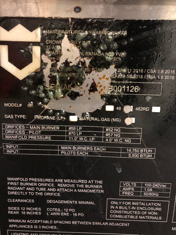 Crown Verity IBI48 Charbroiler - Natural Gas