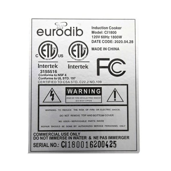 Eurodib CI1800 Induction Cooker