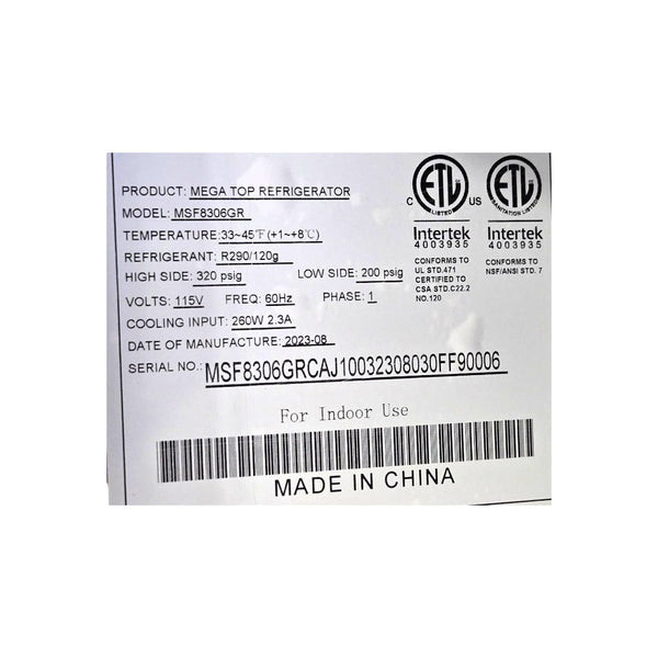 Atosa MSF8306GR Megatop Refrigerated Prep Table - 2 Solid Door - 48 Inch