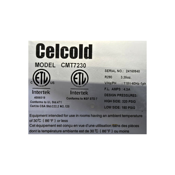Celcold CMT7230 Megatop Refrigerated Prep Table - 3 Solid Door with Double Overshelf and Heat Lamp - 72 Inch