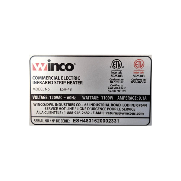 EFI TOD1448 Double Overshelf with Winco ESH-48 Heat Lamp