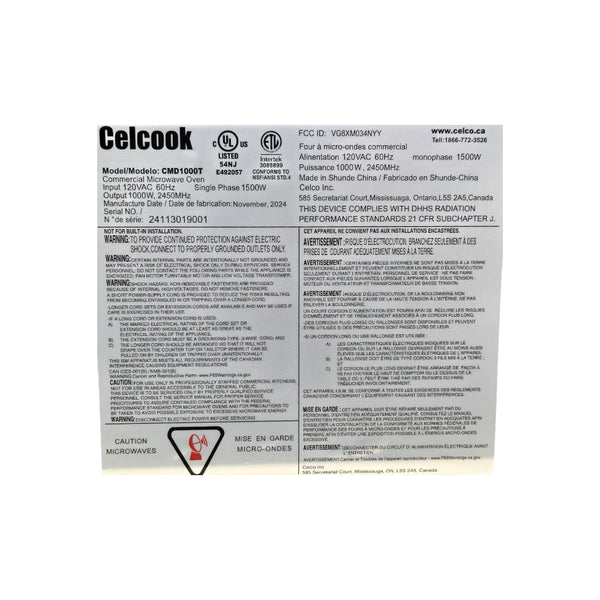 Celcook CMD1000T Microwave Oven