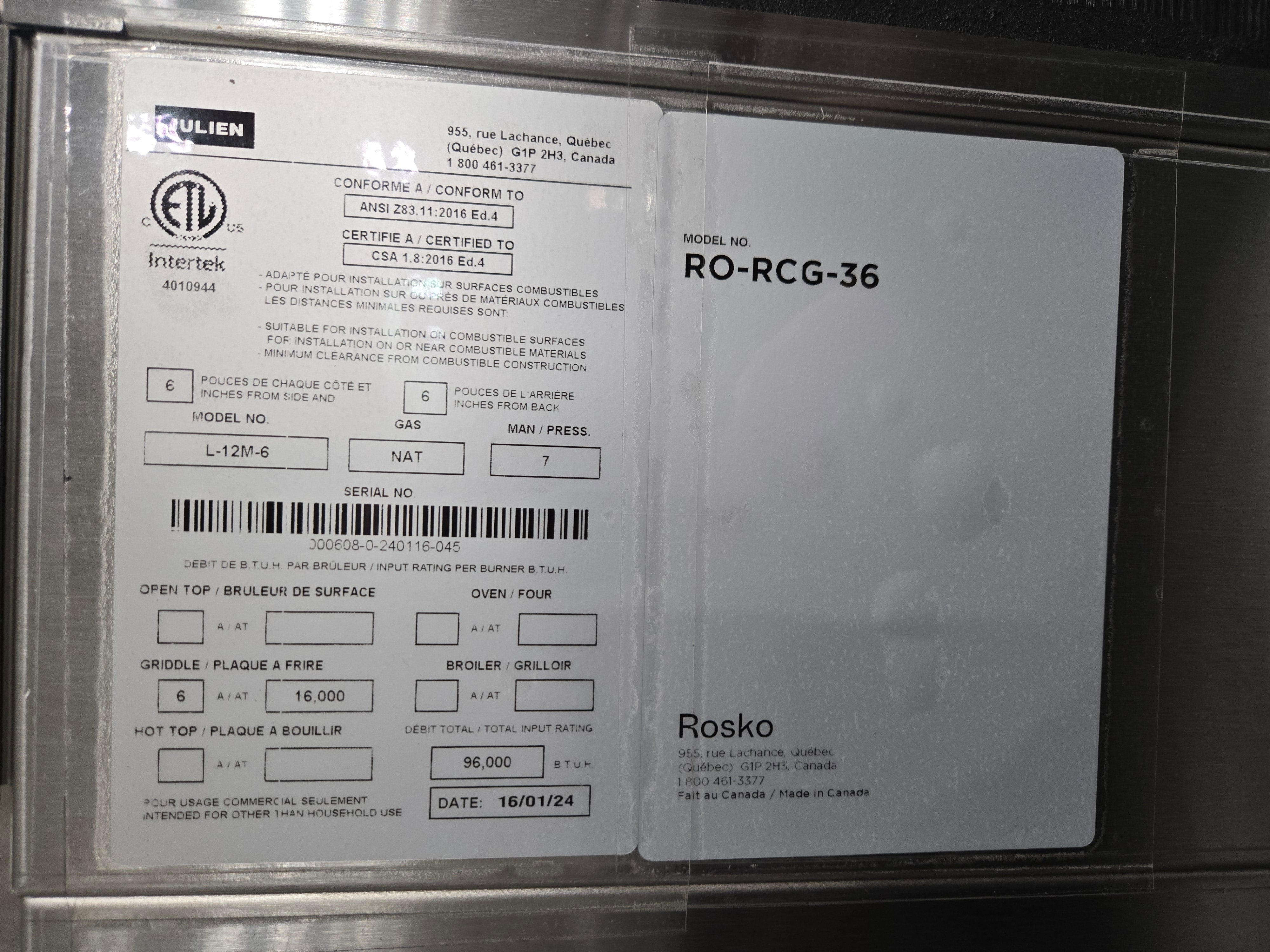 Rosko RO-RCG-36 Gas Countertop Hot Plate