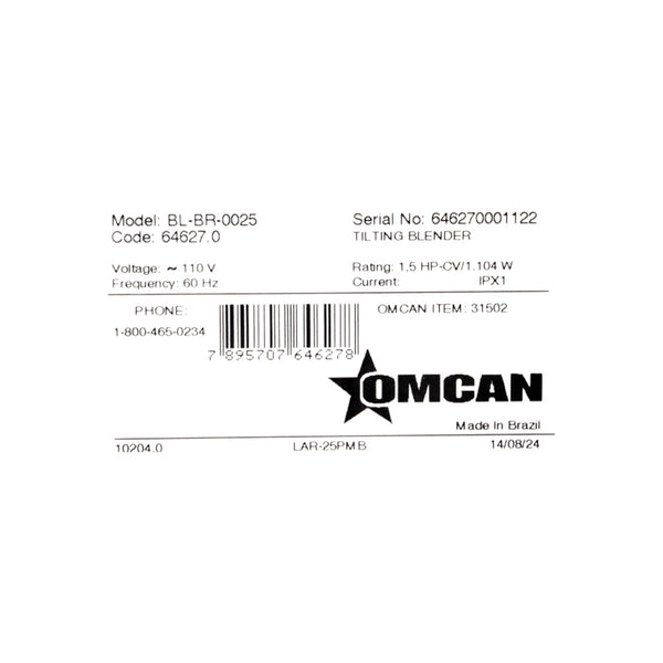 Omcan BL-BR-0025 Tilting Blender