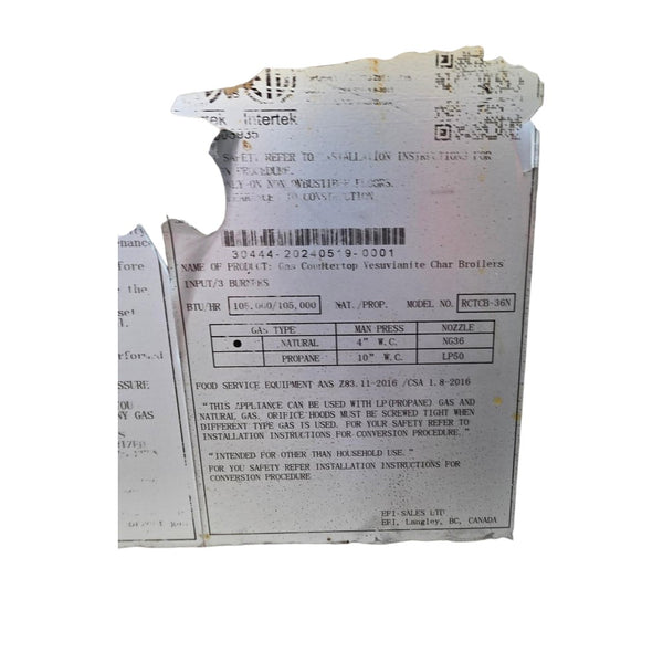 EFI RCTCB-36N Char Rock Broiler - Nat Gas