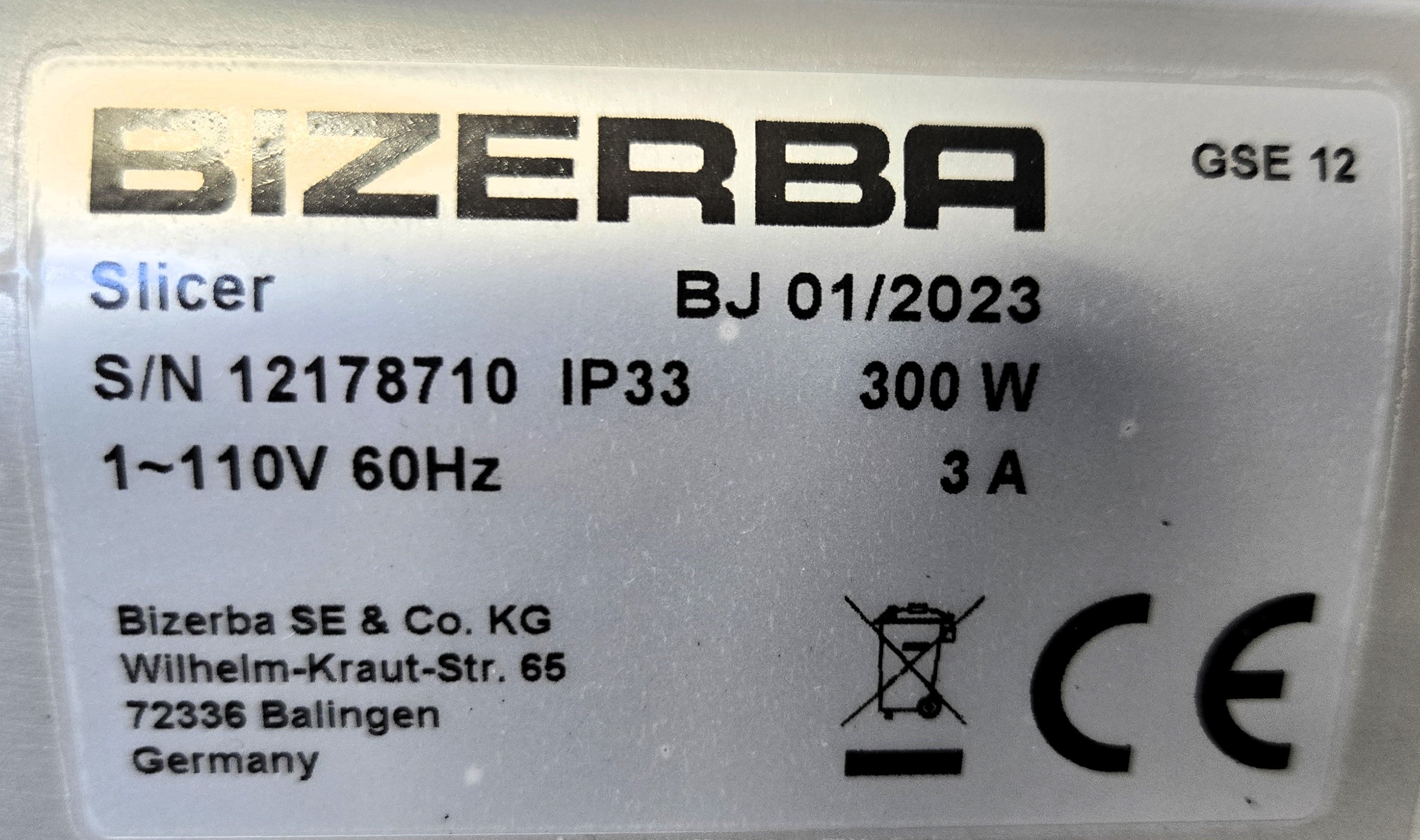 Bizerba GSE 300 12 inch Belt Driven Meat Slicer