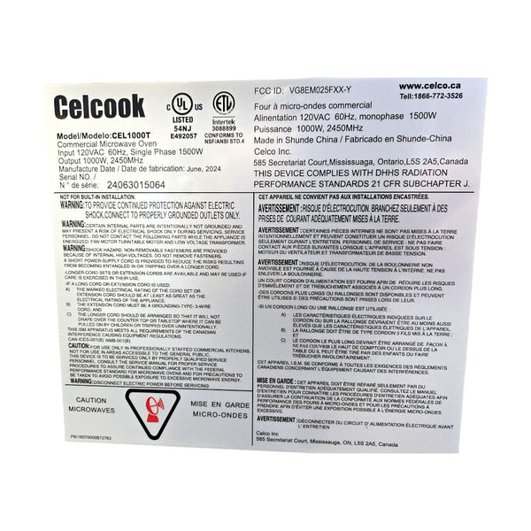 Celcook CEL1000T Microwave