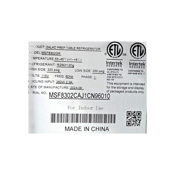 Atosa MSF8302GR Sandwich Prep Refrigerator - 2 Solid Door - 48 Inch