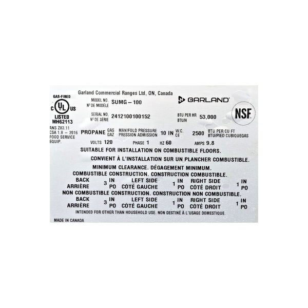 Garland SUMG-100 US Range Single Deck Full-Size Convection Oven - Propane