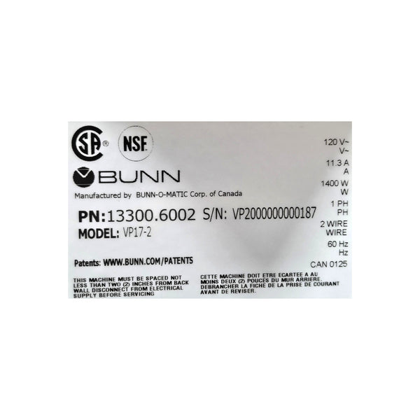 BUNN VP17-2 Pourover Coffee Brewer