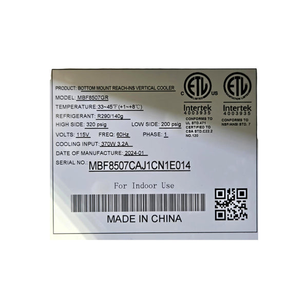 Atosa MBF8507GR Reach-In Refrigerator - 2 Solid Door