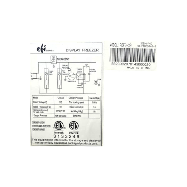 EFI FCFG-39 Chest Freezer - 39 Inch