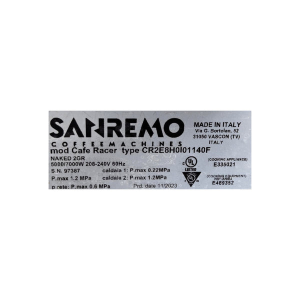 Sanremo NAKED 2GR 2 Group Espresso Machine