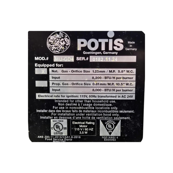 Potis MU-GD4 Doner Kebab Machine / Vertical Broiler - Nat Gas