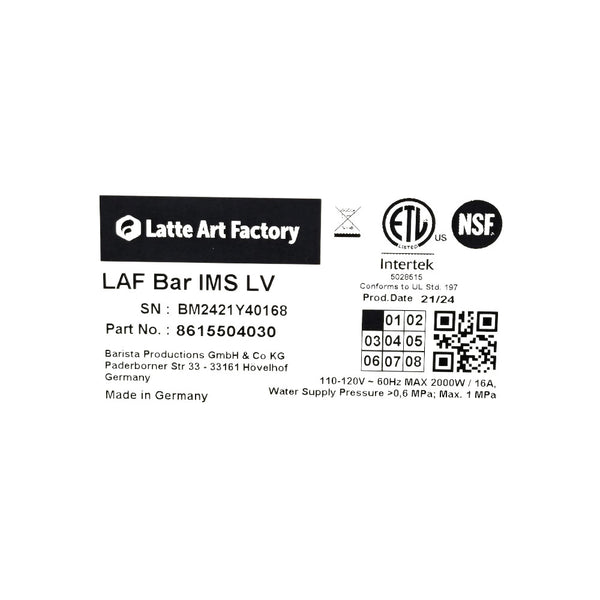 Latte Art Factory LAF Bar IMS LV / BC9  Milk Frother with Milk Cooler