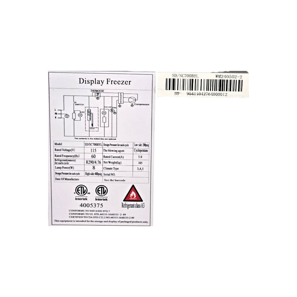 Windchill SD/SC700BYL Display Freezer - 79 Inch