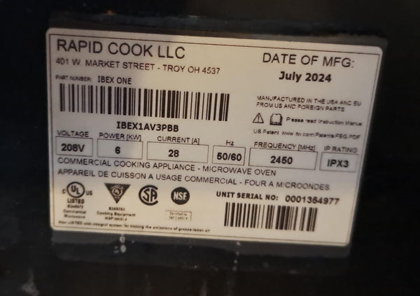 Rapid Cook IBEX1AV3PBB Solid State Radio Frequency Oven