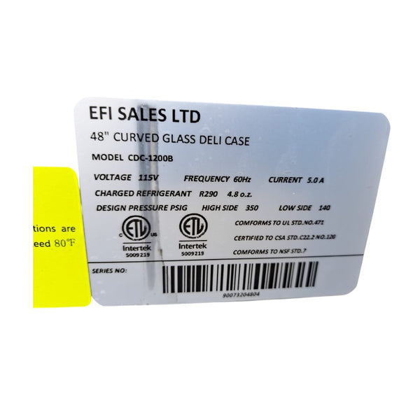 EFI CDC-1200B 48 inch Curved Glass Deli Case - Black
