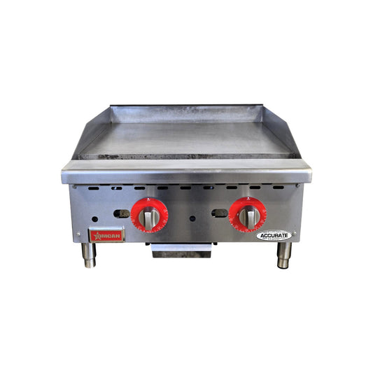 Omcan CE-CN-G24-TP Countertop Gas Griddle - 2 Burners - Thermostatic Control  - 24 Inch