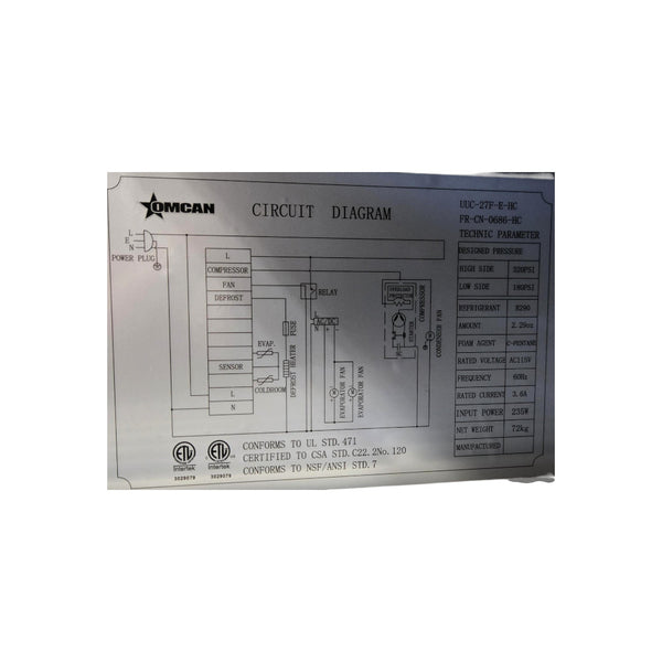 OMCAN FR-CN-0686-HC Undercounter Freezer - 1 Solid Door - 27 Inch